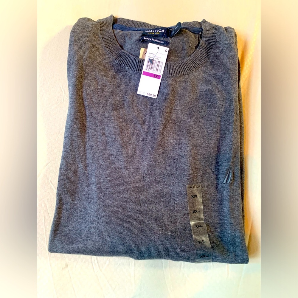 Men Nautica Sweater 2XL Gray Pullover Luxury Performance Crew Neck Logo
